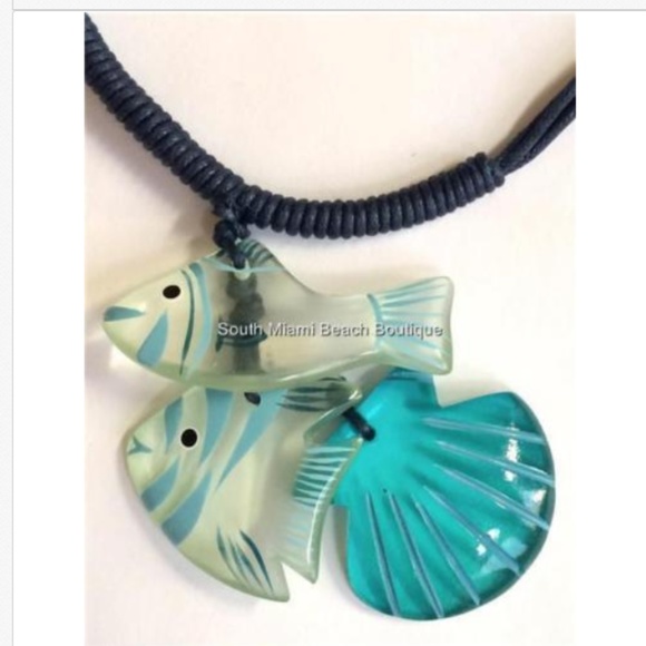 Sea Life Fish Shell Rope Necklace Surfer Island Blue Green Fair Trade 19" - Picture 1 of 8